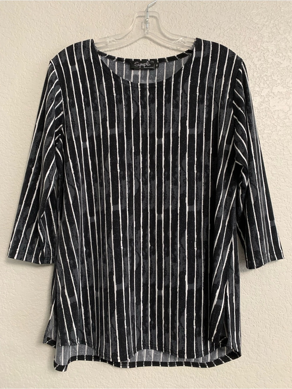 Sympli Top Womens 12 Abstract Stripe Lines Stretch Jersey Travel Artsy Lagenlook